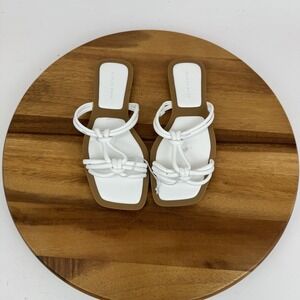 New NWOB Womens Azalea Wang Stetson White Casual Leather Slides‎ Sandals Size 8